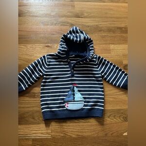 Striped Navy Kids Hoodie with Sailboat Patch